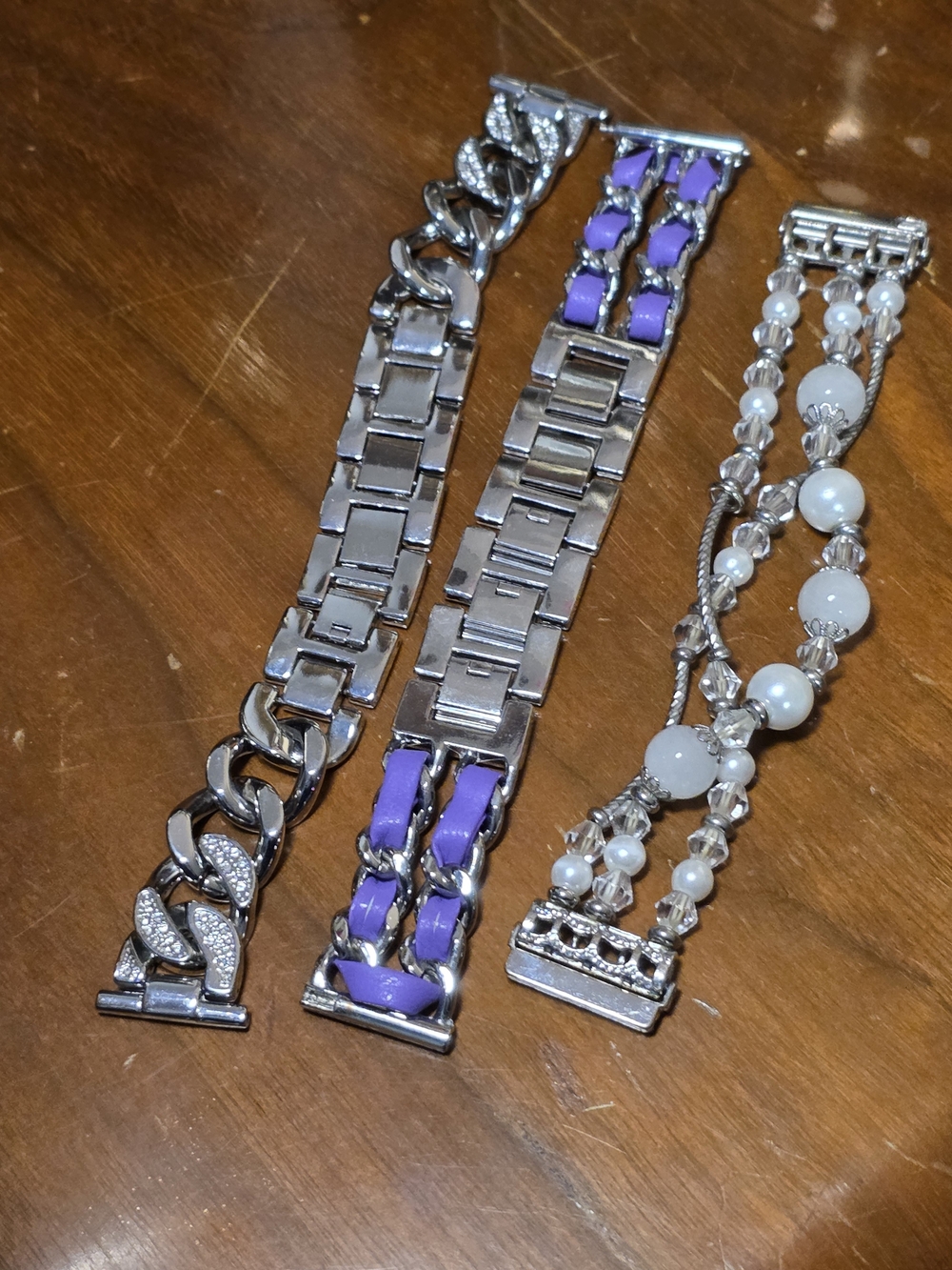 Silver Tone, Purple Accent, Beaded Multi-Strand Watch Strap Set